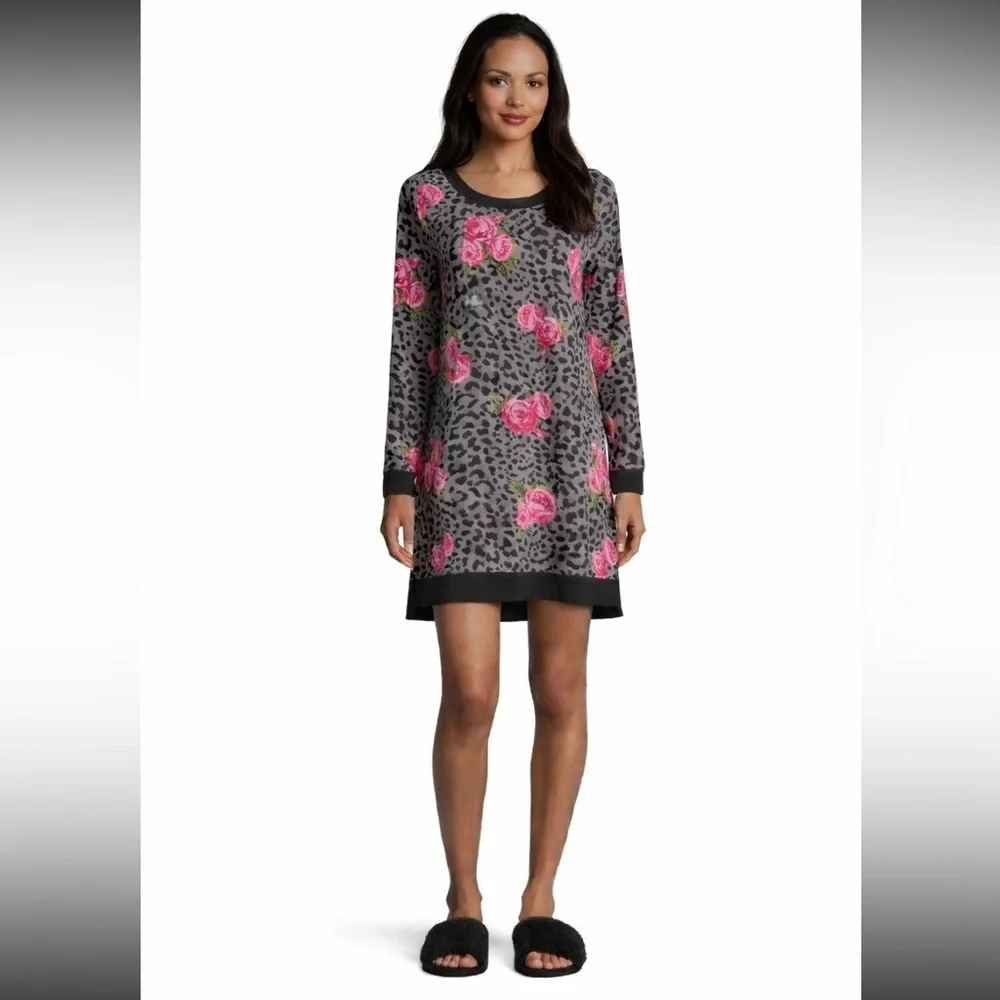 NWT Betsey Johnson very soft Sleep Dress Black Gray Pink Womens Sz M